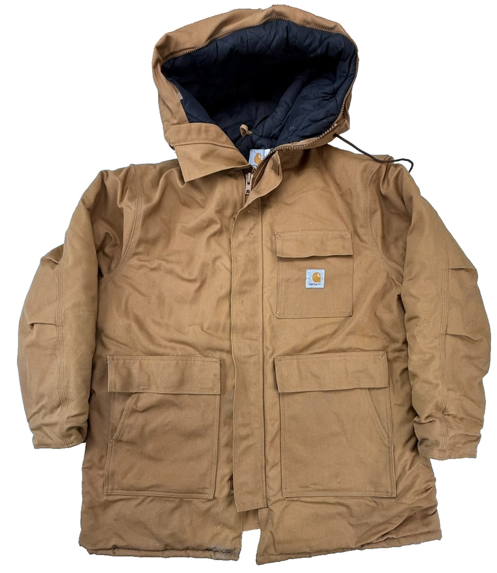 Vintage Carhartt CQ386 Siberian Parka 2XL Brown Arctic Quilt Faux Fur Hood